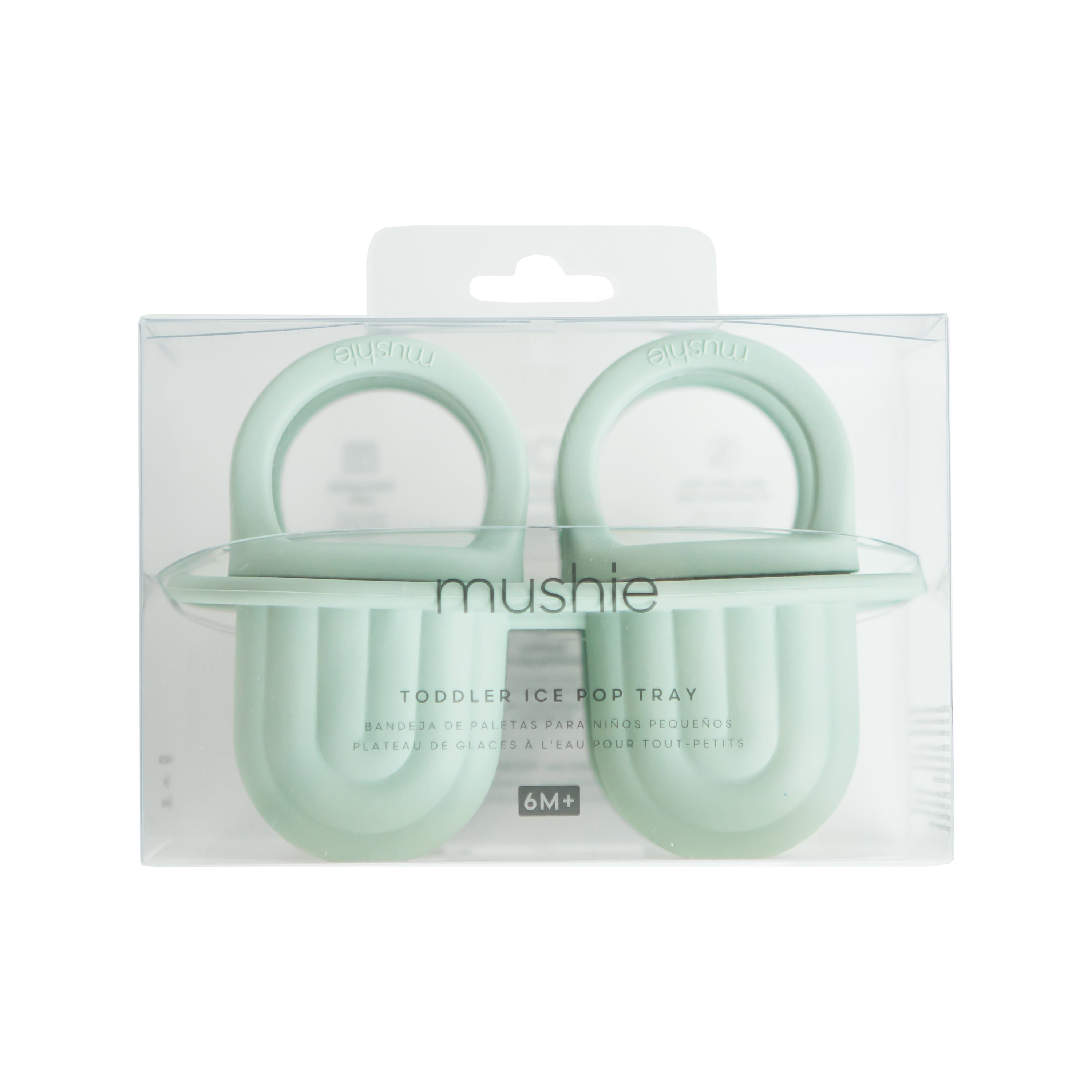 Mushie silicone ice pop tray in Cambridge blue in original packaging