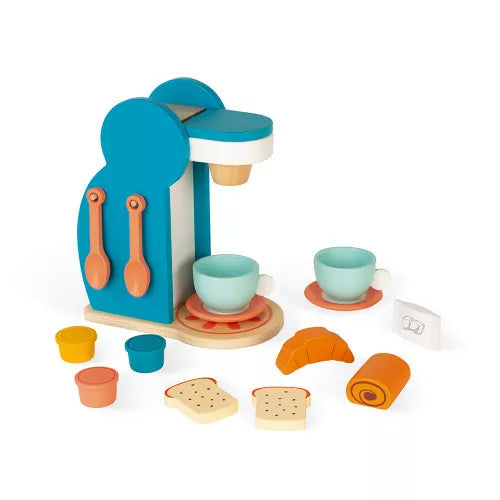 Janod's wooden breakfast play set on a white background