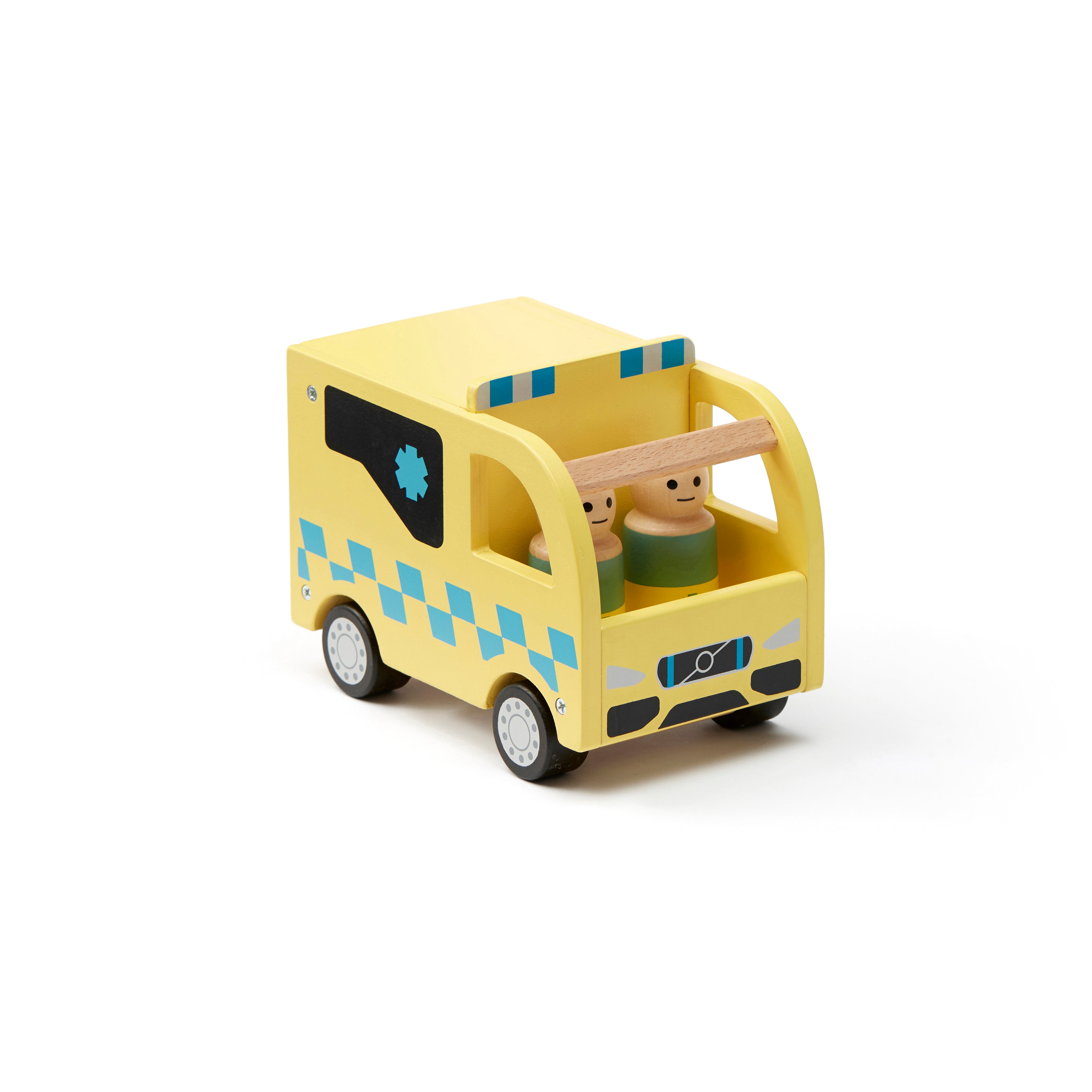 Kids Concept wooden toy ambulance   on a white background