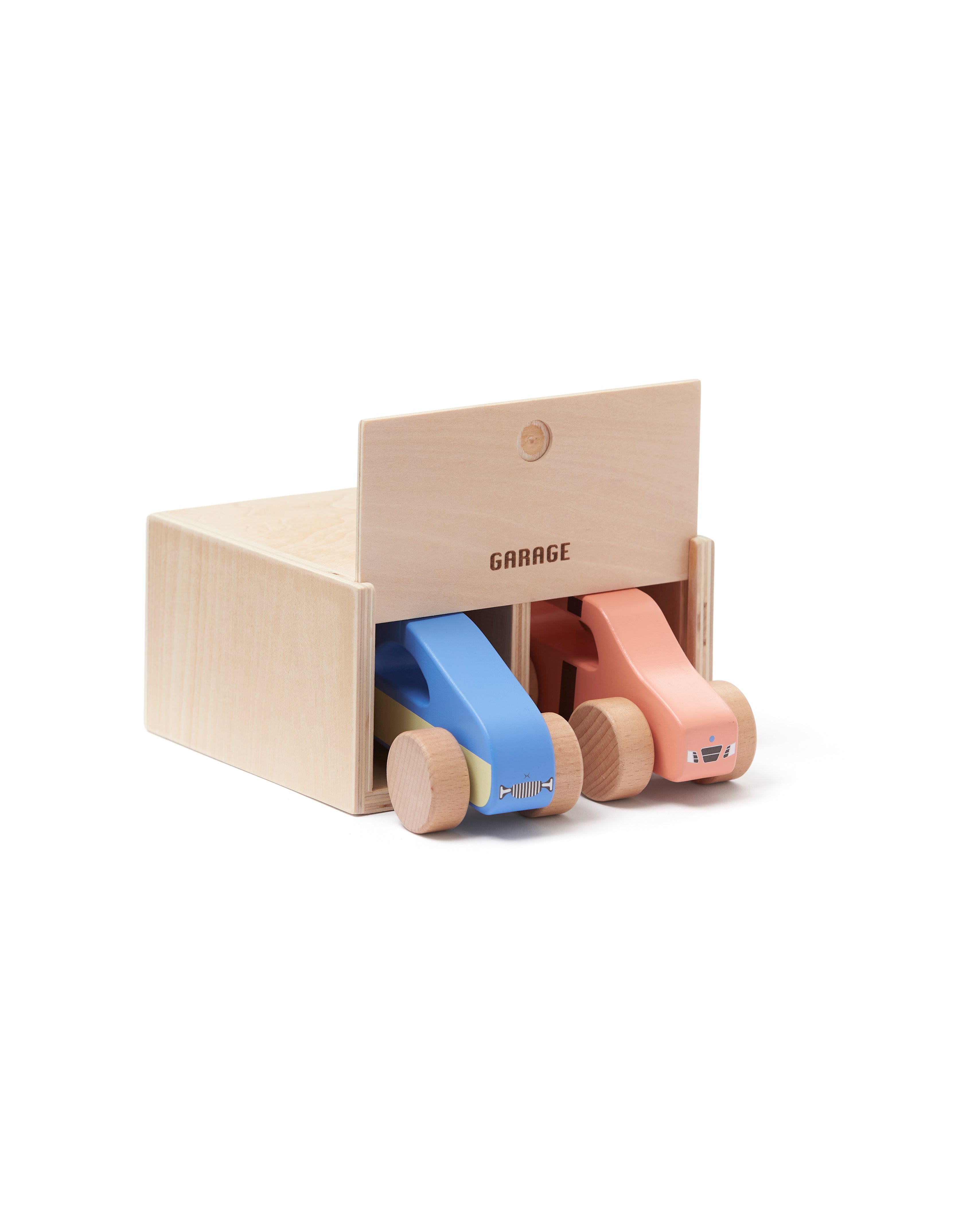 Set of 2 Kids Concept cars in a wooden (included) on a white background