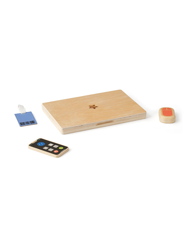 Kid's Concept wooden computer play set on a white background