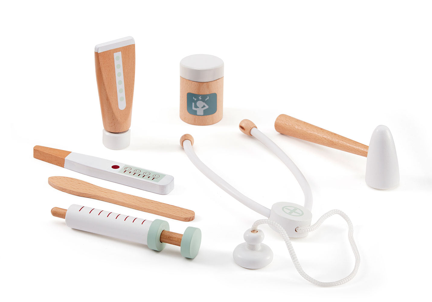 Close-up of Kid's Concept doctor’s case play set in white accessories on a white background