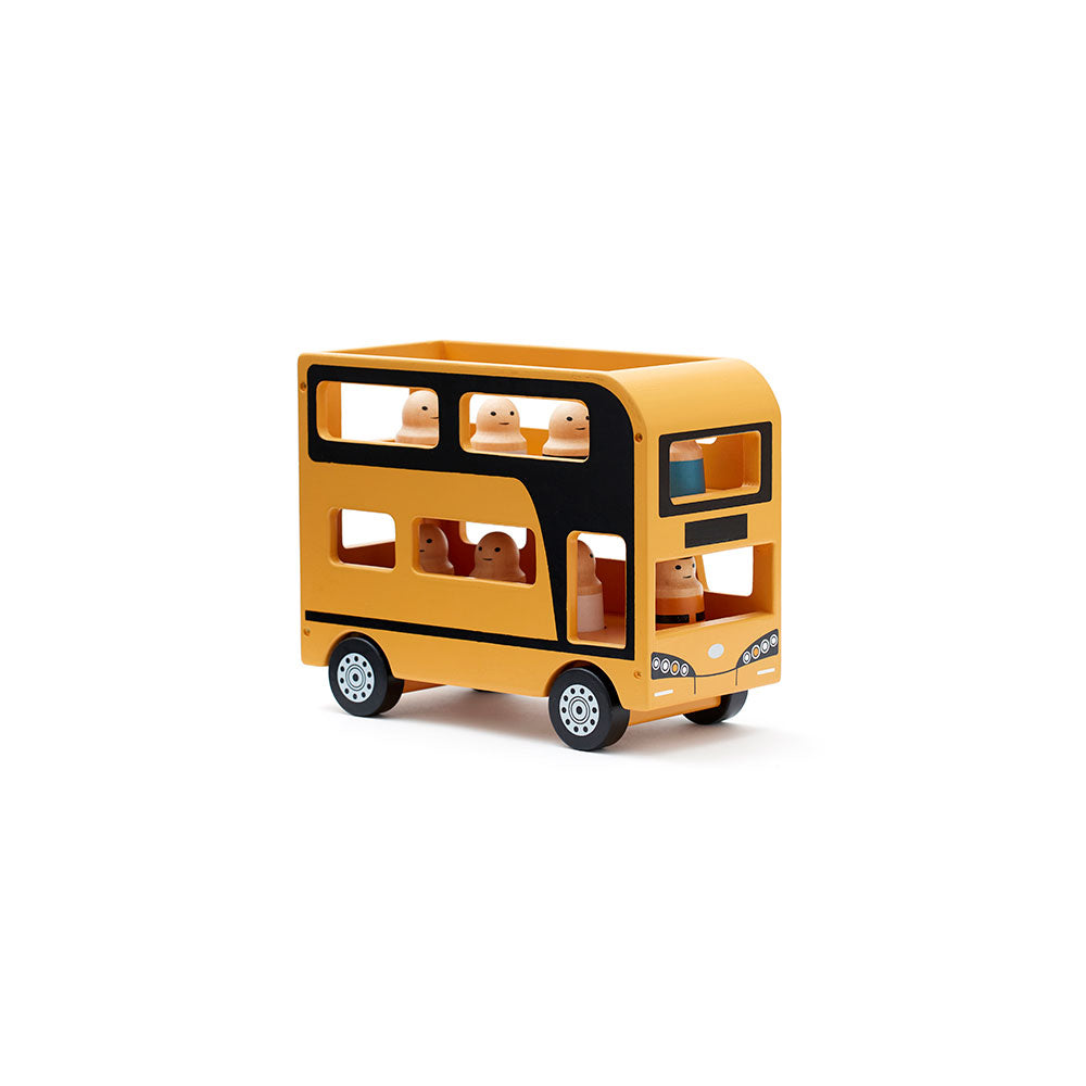 Kid's Concept wooden double decker bus toy on a white background