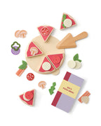 Kids Concept wooden pizza play kit on a white background