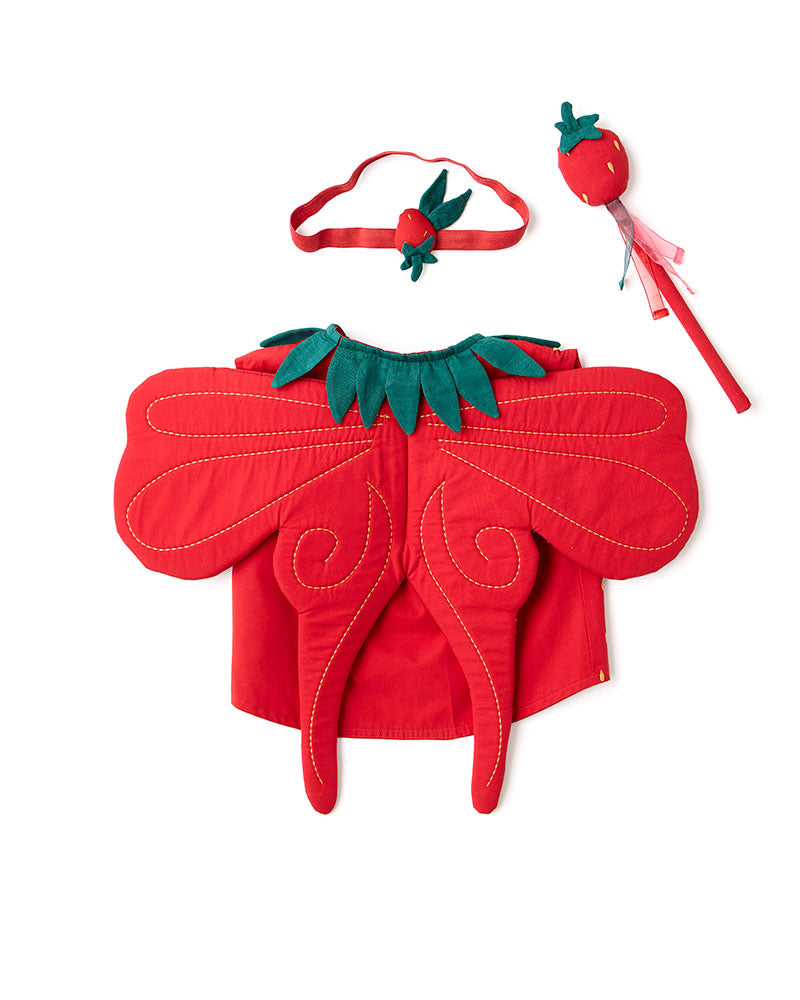 Back view of a Kid's Concept strawberry fairy dress-up costume on a white background