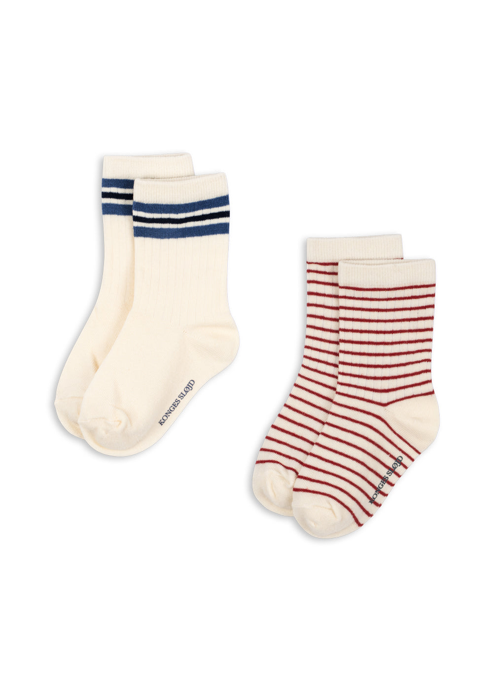 Front view of the Konges Sløjd 2-pack Act Socks in Off White on a white background.