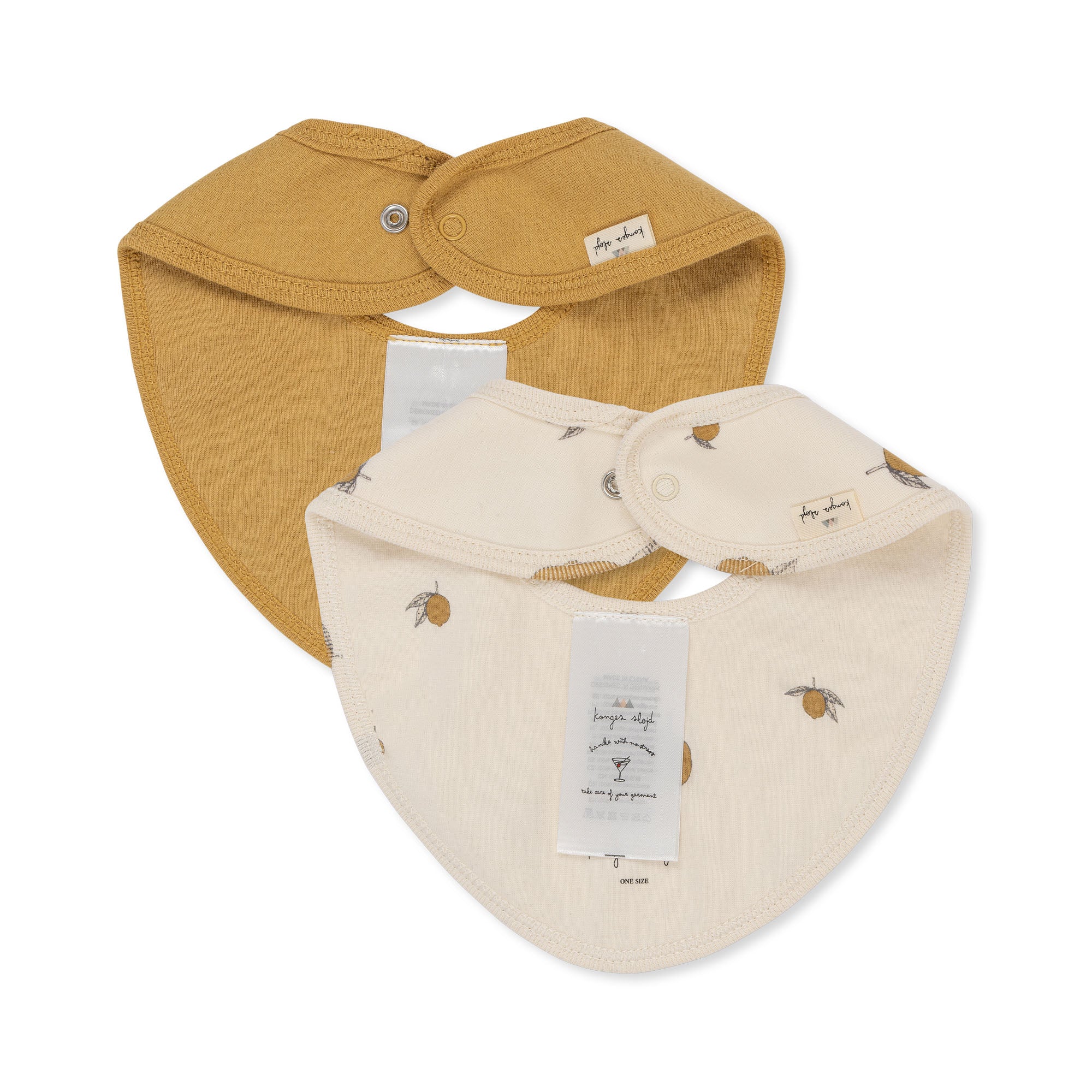Konges Sløjd 2-pack Bibs in Lemon, back view on a white background