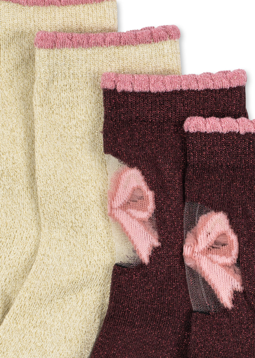Close-up of the Konges Sløjd 2-pack Bow Socks in Bow mix on a white background.