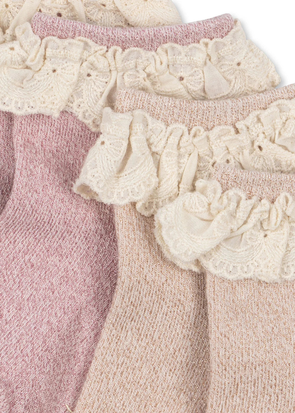 Close-up of Konges Sløjd Glitter frill socks on a white background