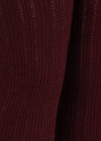 Close-up of the Konges Sløjd Bow 2-pack Pointelle Tights in Bordeaux/ Off white on a white background.