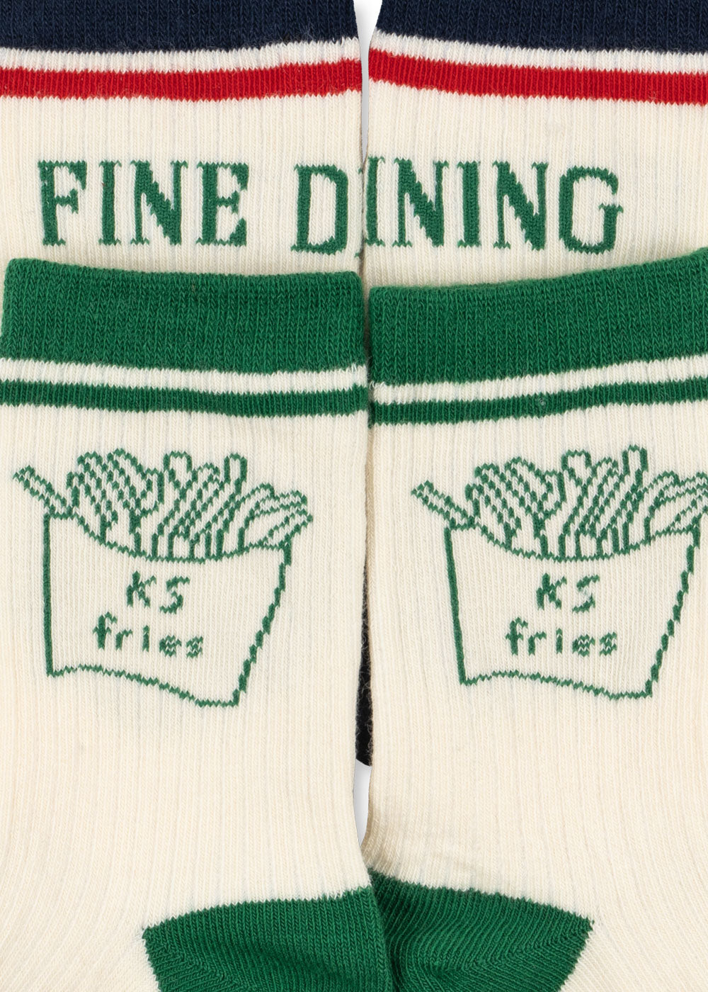 Close-up of Konges Sløjd Rib fries socks on a white background