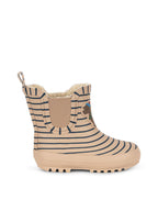 Side view of the Konges Sløjd ROI printed Rain Boot in Stripe la Mer on a white background.
