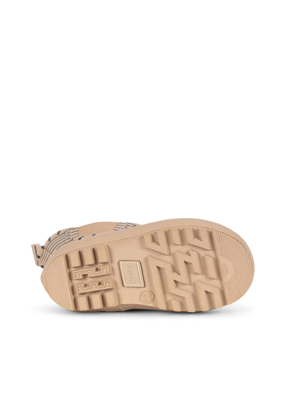 Sole of the Konges Sløjd ROI printed Rain Boot in Stripe la Mer on a white background.