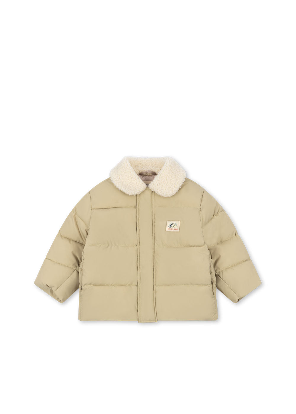 Front view of the Konges Sløjd Alpi Collar jacket in Pale Olive Green on a white background