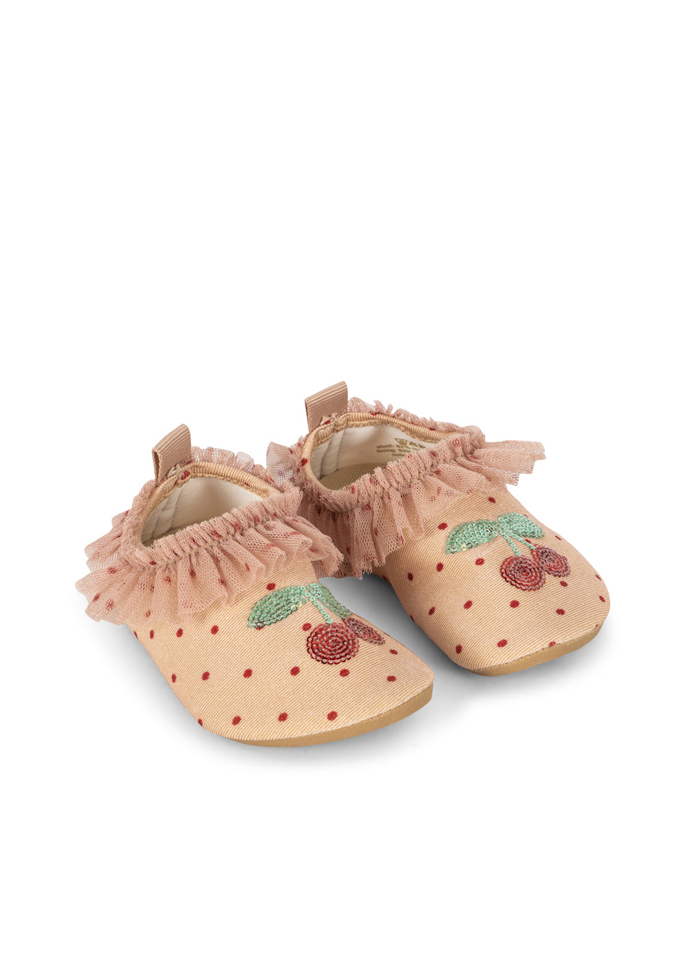 Front view of Konges Sløjd Amandine frill swim shoes on a white background