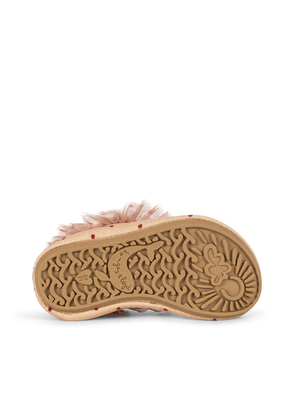 Close-up of a a shoe sole of the Konges Sløjd Amandine frill swim shoe on a white background