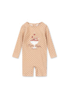 Front view of the Konges Sløjd Amandine swim onesie in Emboldened not on a white background