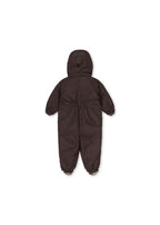 Back view of the Konges Sløjd Award Snowsuit Solid in Chocolate Brown on a white background