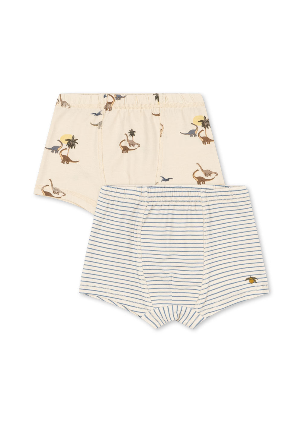 Konges Sløjd basic 2-pack boy boxers in Kubi and Stripe Bluie, front view on a white background