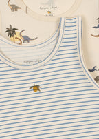 Close-up of Konges Sløjd basic 2-pack tanktops in Kubi and Stripe Bluie fabric