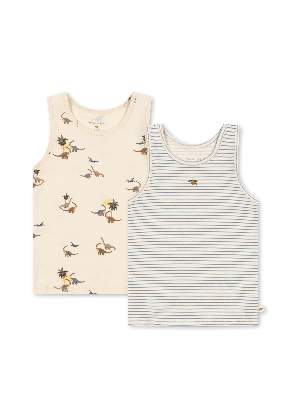 Konges Sløjd basic 2-pack tanktops in Kubi and Stripe Bluie, front view on a white background