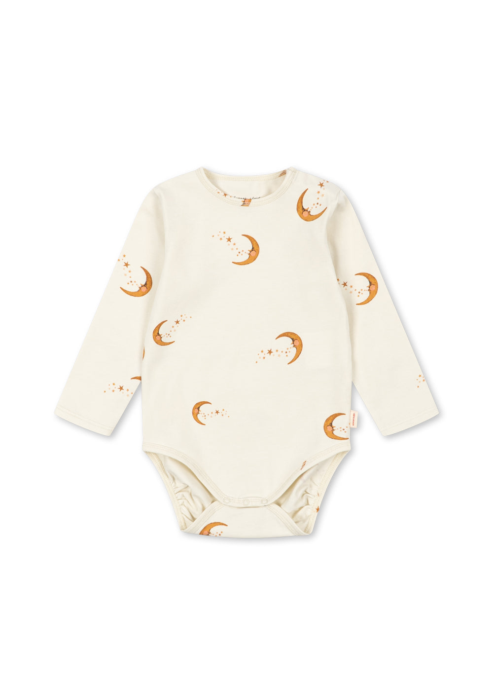 Front view of the Konges Sløjd Basic long-sleeve body in moon print on a white background.