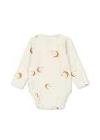Back view of the Konges Sløjd Basic long-sleeve body in moon print on a white background.