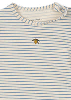 Close-up of Konges Sløjd basic long-sleeve body in Kubi and Stripe Bluie collar and fabric