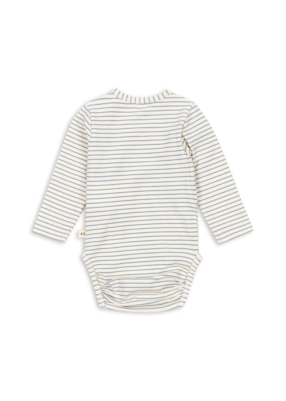 Konges Sløjd basic long-sleeve newborn body in Kubi and Stripe Bluie, back view on a white background