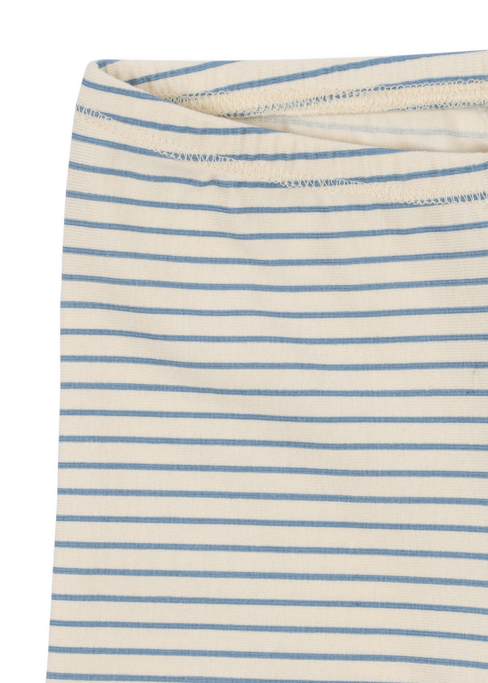 Close-up of Konges Sløjd basic pants in Kubi and Stripe Bluie fabric