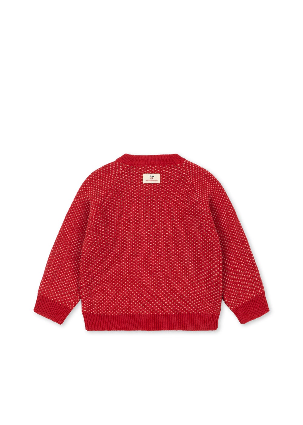 Back view of the Konges Sløjd Belou cardigan in Cat Rouge on a white background.