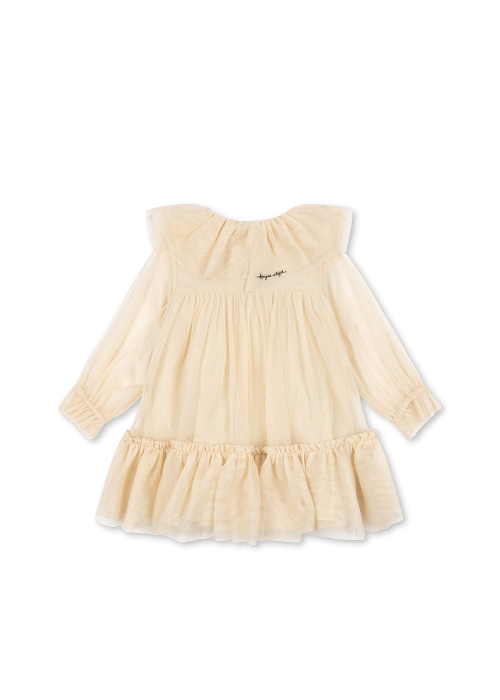 Back view of the Konges Sløjd Bow Dress in Parchment on a white background.
