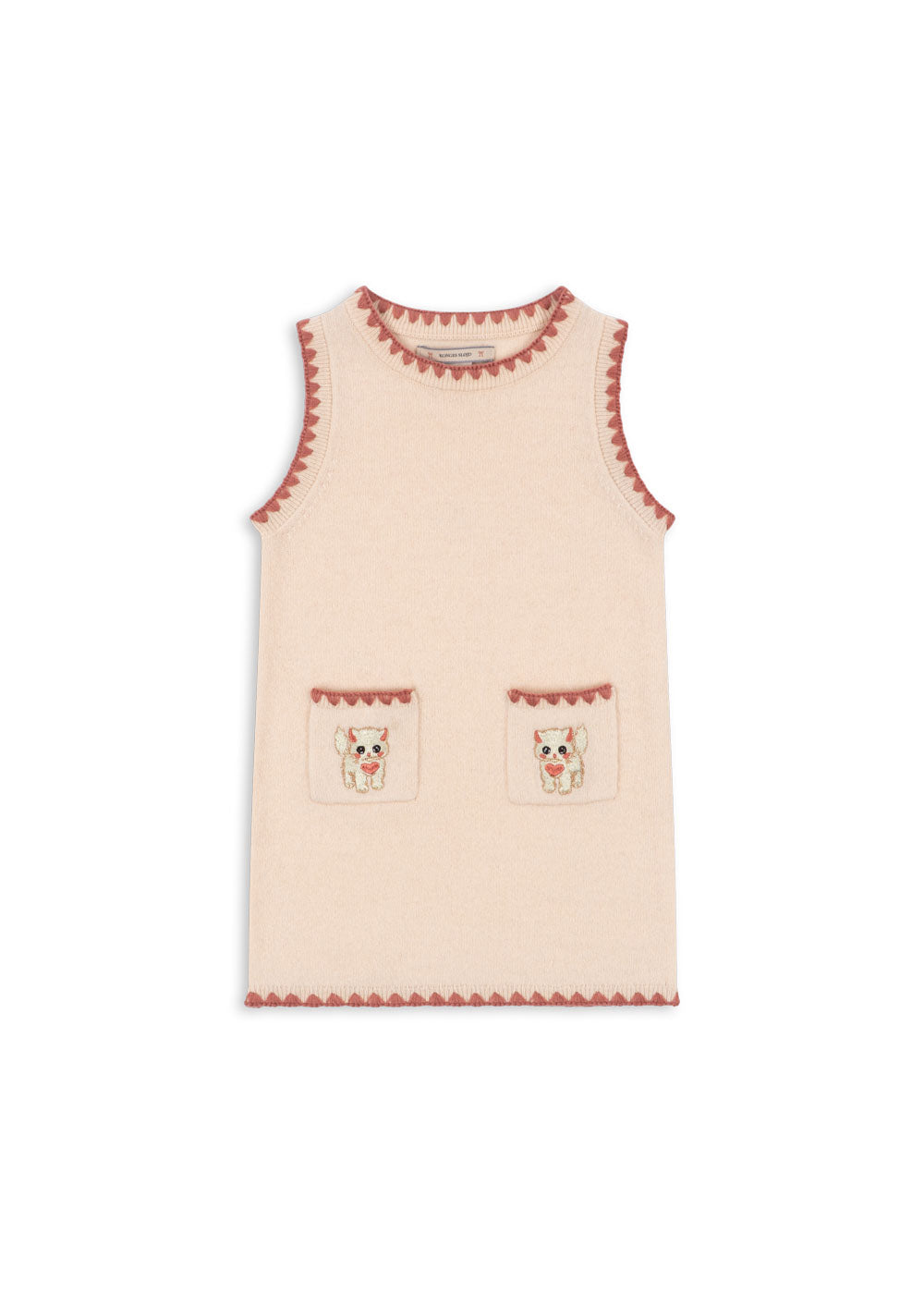Front view of the Konges Sløjd Collette Dress in Rosey on a white background.