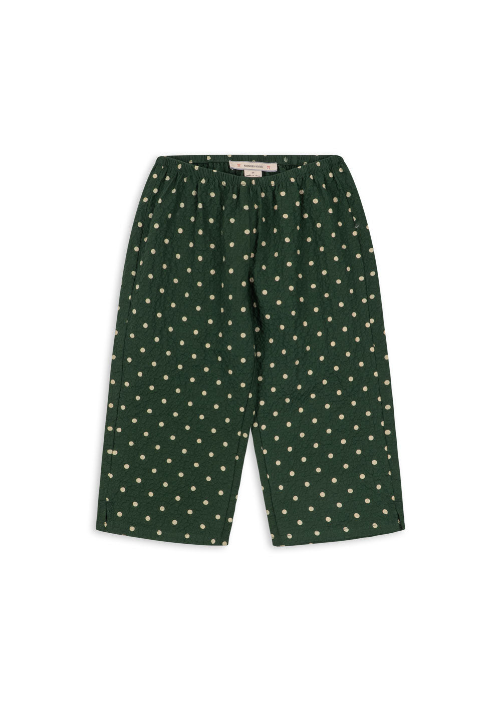 Front view of the Konges Sløjd Elin Bow pants in Dot Marseille on a white background.