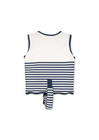 Back view of a Konges Sløjd Ellis swim vest in Marin stripe on a white background