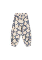 Front view of the Konges Sløjd Evia pants in Swan print on a white background.
