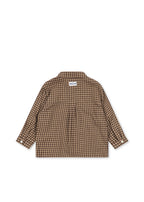 Back view of the Konges Sløjd Foret Long-sleeve Shirt in Chocolate Check on a white background.