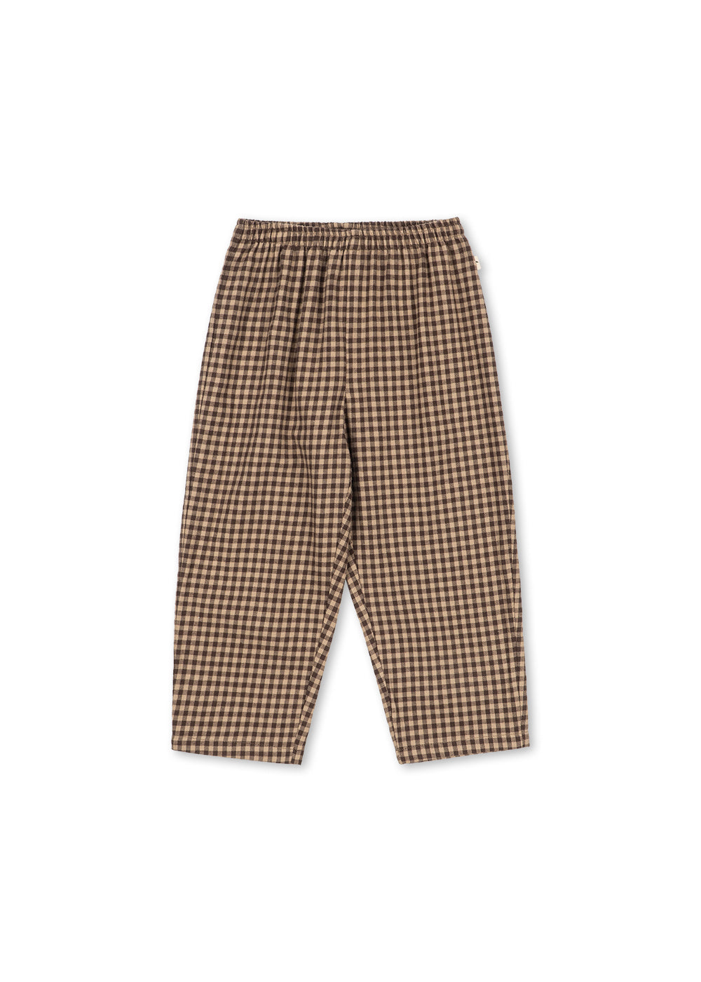 Front view of the Konges Sløjd Foret Pants in Chocolate Check on a white background.