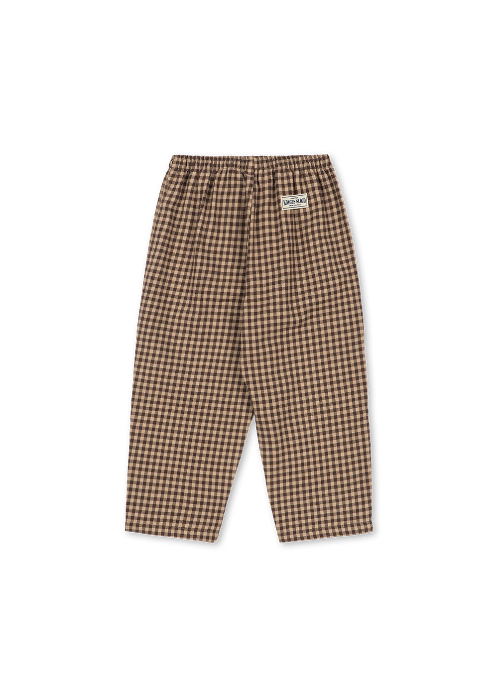 Back view of the Konges Sløjd Foret Pants in Chocolate Check on a white background.