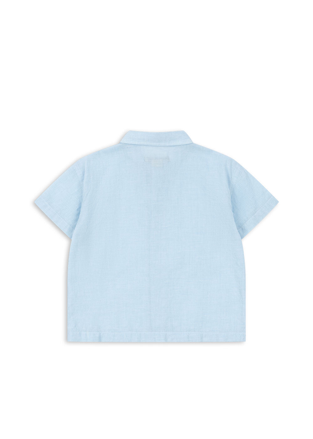 Back view of a Konges Sløjd Fran shirt in blue check on a white background