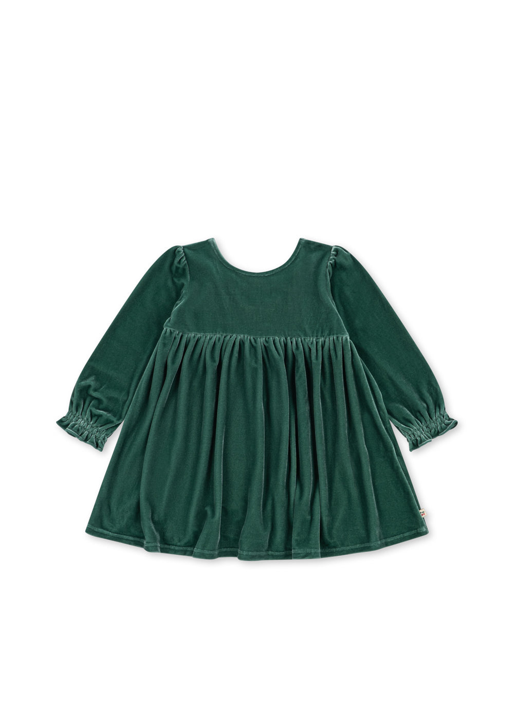 Front view of the Konges Sløjd Gia Bow Dress in Fir on a white background.