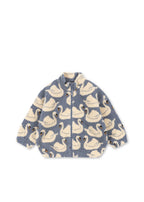 Front view of the Konges Sløjd Jody Teddy jacket in Swan print on a white background.