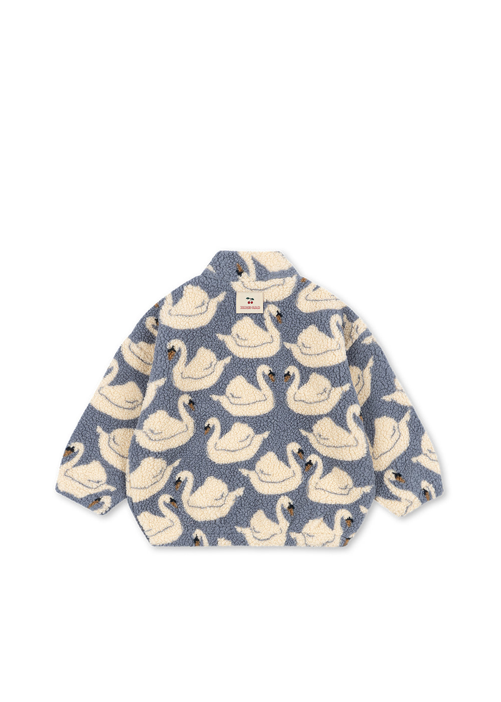 Back view of the Konges Sløjd Jody Teddy jacket in Swan print on a white background.