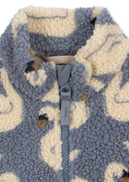 Close-up of the Konges Sløjd Jody Teddy jacket in Swan print on a white background.