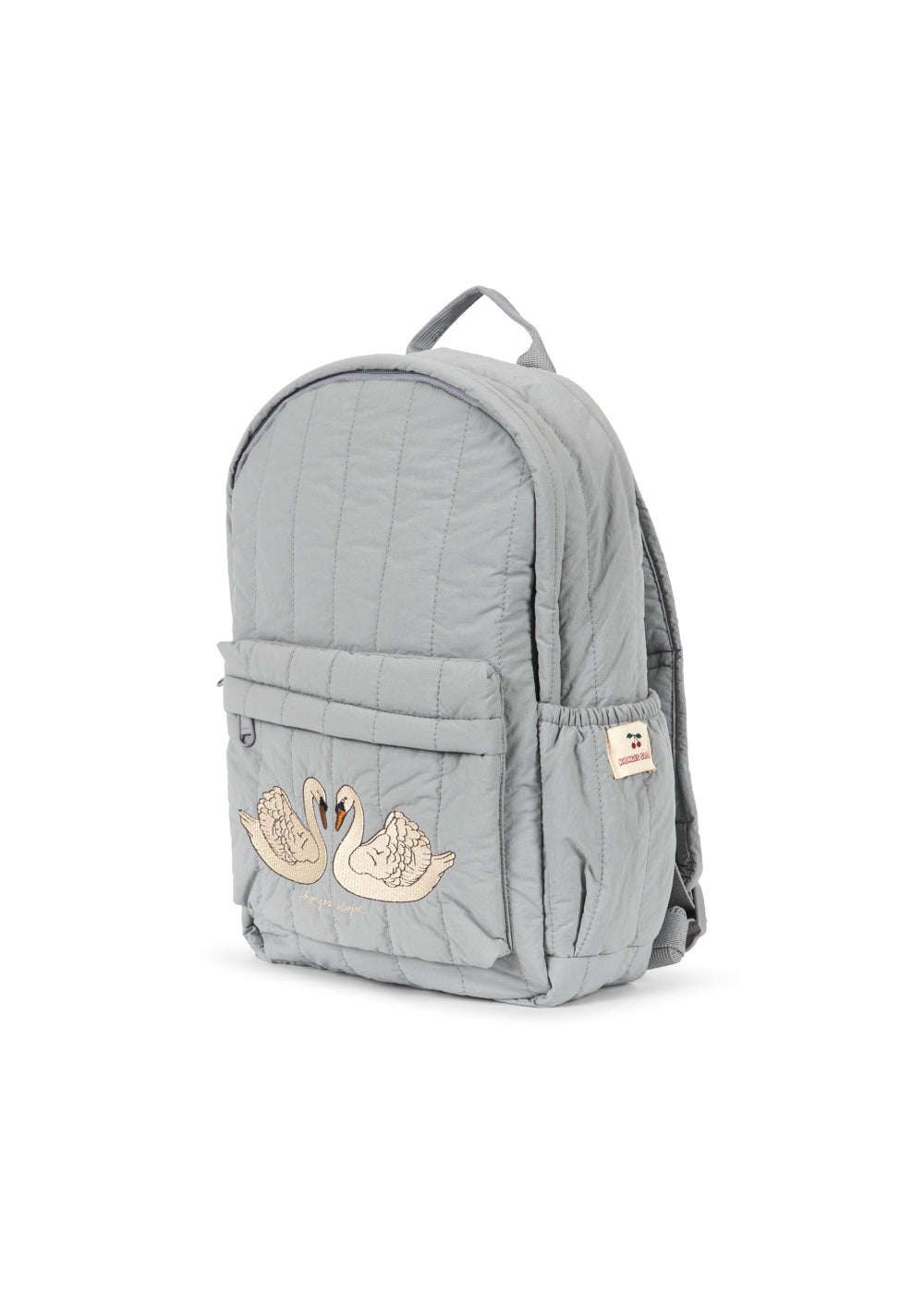 Side view of the Konges Sløjd Juno Backpack in Sleet on a white background.