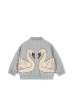 Back view of the Konges Sløjd Juno Bomber Jacket in Sleet on a white background.