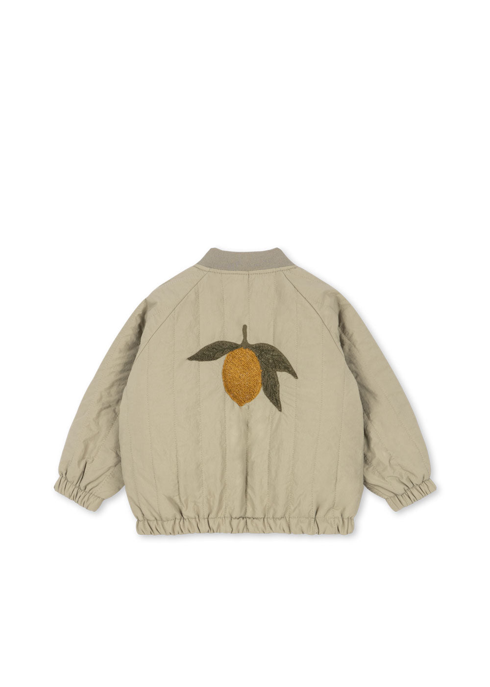 Back view of the Konges Sløjd Juno Terry Bomber jacket in Laurel Oak on a white background.