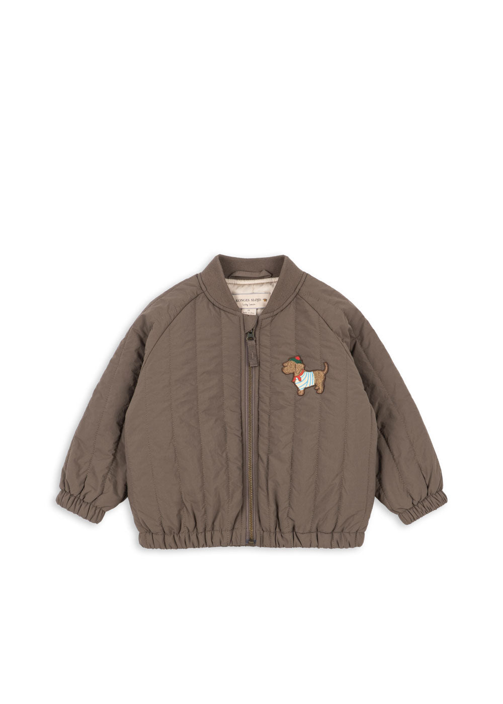Front view of the Konges Sløjd Juno Terry Bomber jacket in Walnut on a white background.