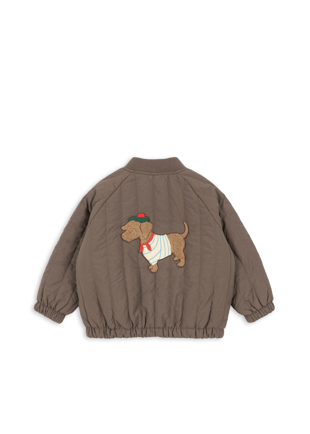Back view of the Konges Sløjd Juno Terry Bomber jacket in Walnut on a white background.