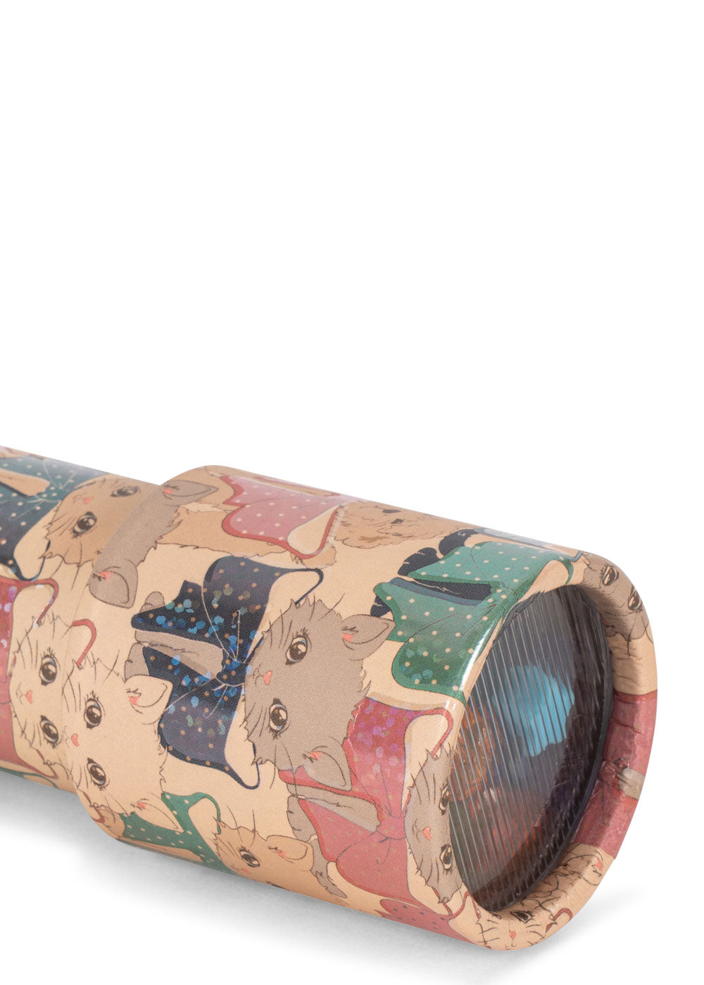 Close-up of the Konges Sløjd Kaleidoscope in Like Cats and Dogs print on a white background.